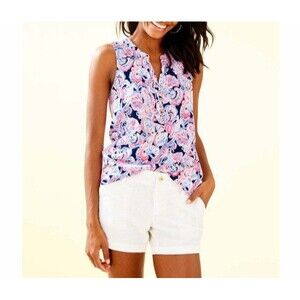 Lilly Pulitzer Essie Paisley Printed Tank Blouse Top Smocked Resort XS 287202